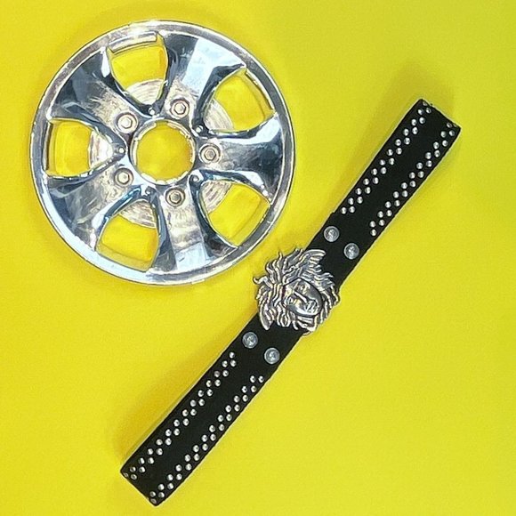 Versace Other - Versace Vintage Black Canvas Medussa Studded Belt, Size: 31" * 1.5"